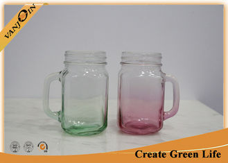 China 480ml Red Beverage Glass Canning Jars With Handle  78*108mm Diameter supplier