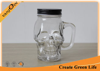 China 420ml Skull Eco Mason Glass Jars With Handles And Lids , Mason Jar Drinking Glasses supplier