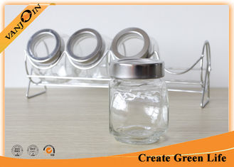 China Kitchen Equipment Inclined Glass Storage Jars With Lids / Metal Shelf supplier