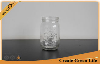 China 16oz Ice Cold Drink Clear Glass Eco Mason Glass Jars With Embossed Logo supplier