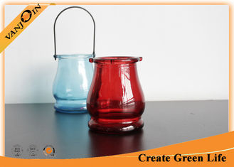 China 330ml Color Glass Hanging Candle Holder , Haning Colored Glass Jar supplier