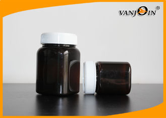 China 350g Amber Square Plastic Jar With Screw Cap , Medicine Package Bottle supplier