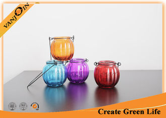 China 200ml Decorative Spray Colored Pumpkin Shaped Glass Hanging Candle Holder Lamp supplier