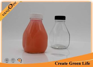 China 16oz French Square Glass Bottles , Squat Glass Juice Bottles With Plastic Tamper Evident Cap supplier