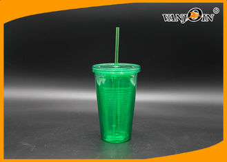 China 16oz Plastic Drink Bottles Double Layer Tumbler Cup with Straw and Lids supplier