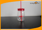 China 12oz - 16oz PC Material Mason Plastic Food Jars with Straw , Small Plastic Food Containers factory