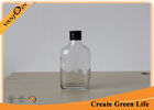 China 200ml Clear Glass Hip Flask Bottle With Black Aluminium Cap / Glass Liquor Bottles factory