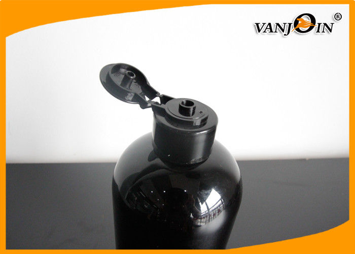 500ml Boston Round Black PET Cosmetic Bottles with Flip Top Cap , Wholesale Plastic Bottles