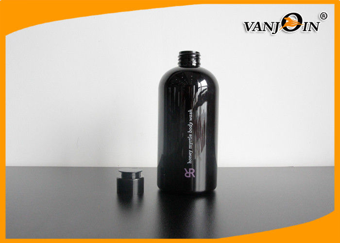 500ml Boston Round Black PET Cosmetic Bottles with Flip Top Cap , Wholesale Plastic Bottles