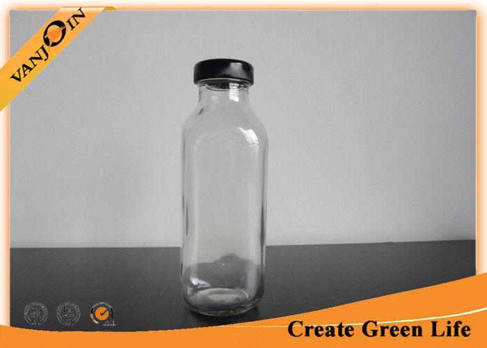Sealable French Square Glass Flask Bottles for Juice / Milk