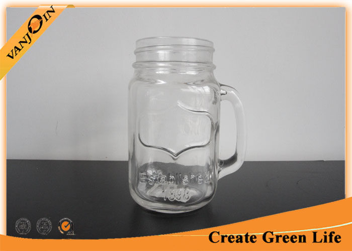 16oz Embossed Mason Jar Glasses With Lid, Straw, Handle, And