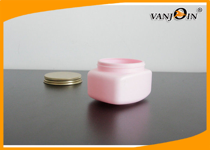 Pink Square HDPE Plastic Cream Jar with Screw Caps , Cosmetic Packaging Jars