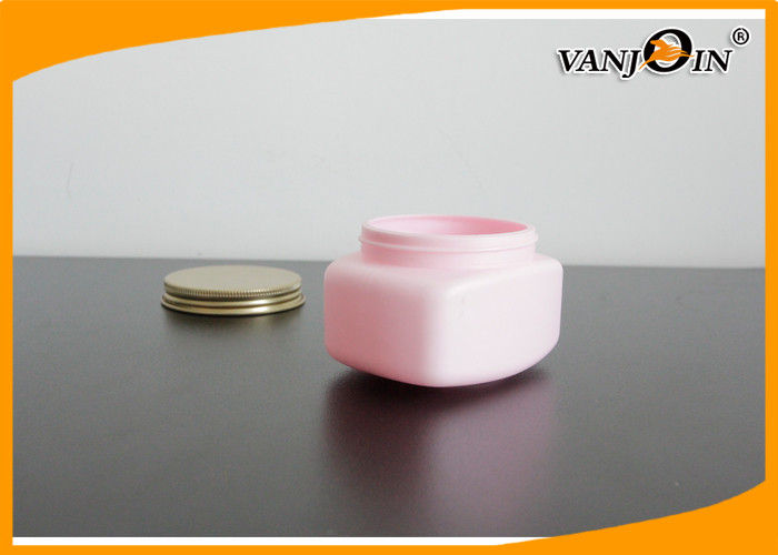 Pink Square HDPE Plastic Cream Jar with Screw Caps , Cosmetic Packaging Jars