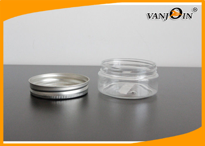 Empty Round Transparent PET Plastic Cream Jars with Aluminum Caps120g , Custom Color