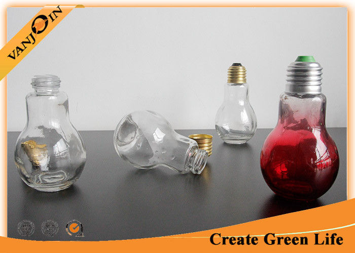 Bulb Shape Glass Beverage Bottles / Small 100ml Glass Bottles with Gold Metal Screw Lid