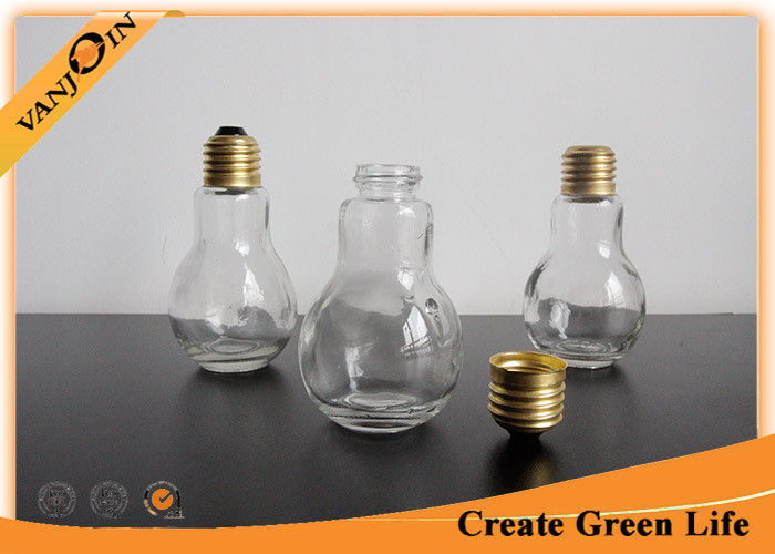 Bulb Shape Glass Beverage Bottles / Small 100ml Glass Bottles with Gold Metal Screw Lid