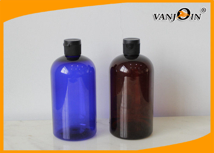 Colored PET Cosmetic Bottles , Personal Care Plastic Boston Bottle 500ml