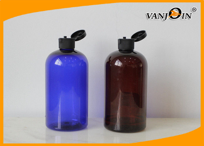 Colored PET Cosmetic Bottles , Personal Care Plastic Boston Bottle 500ml