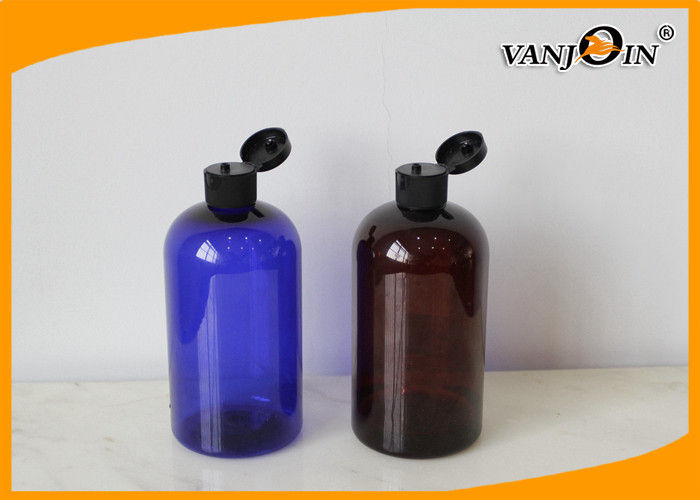 Colored PET Cosmetic Bottles , Personal Care Plastic Boston Bottle 500ml