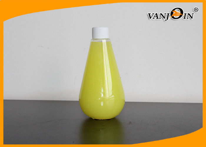 300ml Raindrop Shaped PET Plastic Juice Bottles With Colorful Lids