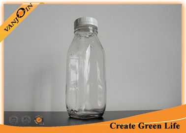 Clear 16oz 500ml French Square Glass Bottles With Screw Cap for Juice / Beverage Packaging