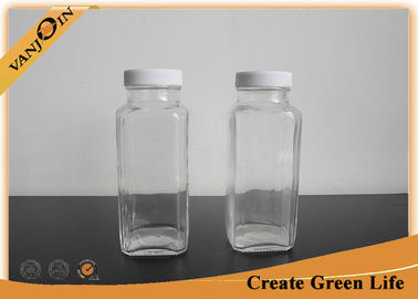 Transparent Plastic Cap French Square Glass Bottles 8oz 250ml Glass Bottles for Beverage