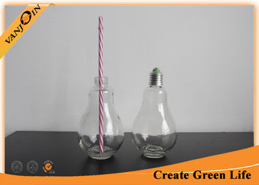 Candy Storage 200ml Bulb Shaped Glass Beverage Bottles With Metal Cap , Glass Drinking Bottles