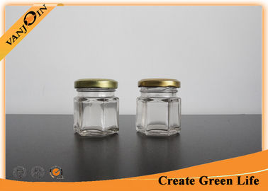 1.5oz Hexagon Glass Food Storage Containers With Gold Metal Lid , Sealable Glass Jar