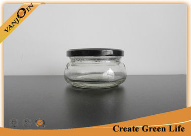 Food Storage 150ml Clear Glass Tureen Jar , Black Lug Cap Airtight Glass Jars