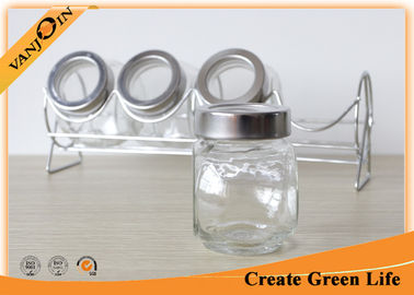 Kitchen Equipment Inclined Glass Storage Jars With Lids / Metal Shelf