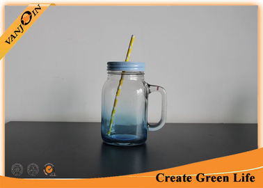 Square Shape 20oz Gradient Spary Glass Mason Jar For Beverage Drinking